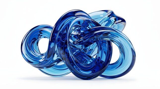 Abstract blue glass knot sculpture isolated on white background
