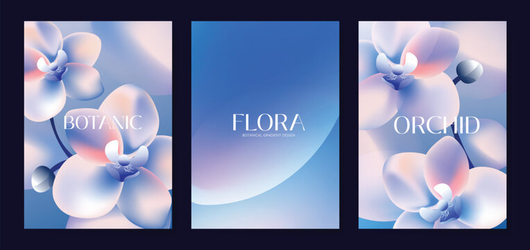 Orchid gradient poster background vector set. Minimalist poster summer and spring cover template. Ideal design for social media, banner, card, ads.
