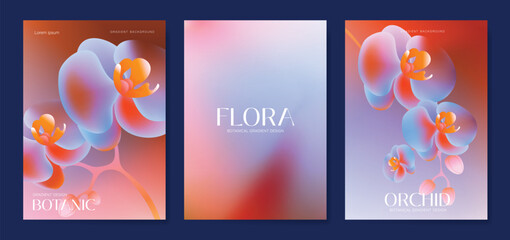 Plakat Orchid gradient poster background vector set. Minimalist poster summer and spring cover template. Ideal design for social media, banner, card, ads.