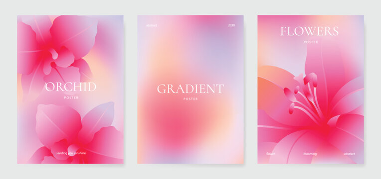 Orchid gradient poster background vector set. Minimalist poster summer and spring cover template. Ideal design for social media, banner, card, ads.