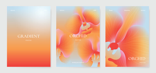 Obraz na płótnie Canvas Orchid gradient poster background vector set. Minimalist poster summer and spring cover template. Ideal design for social media, banner, card, ads.