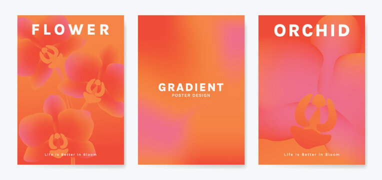 Orchid gradient poster background vector set. Minimalist poster summer and spring cover template. Ideal design for social media, banner, card, ads.