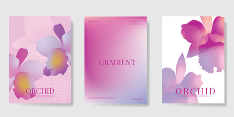Obraz na płótnie Canvas Orchid gradient poster background vector set. Minimalist poster summer and spring cover template. Ideal design for social media, banner, card, ads.
