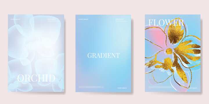 Orchid gradient poster background vector set. Minimalist poster summer and spring cover template. Ideal design for social media, banner, card, ads.