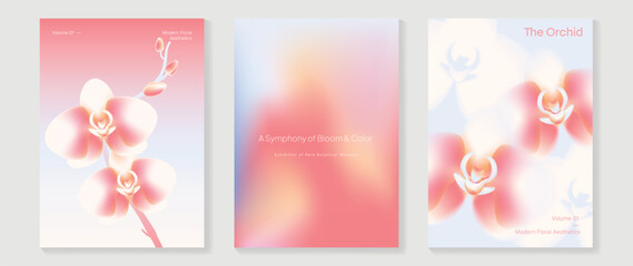 Plakat Orchid gradient poster background vector set. Minimalist poster summer and spring cover template. Ideal design for social media, banner, card, ads.