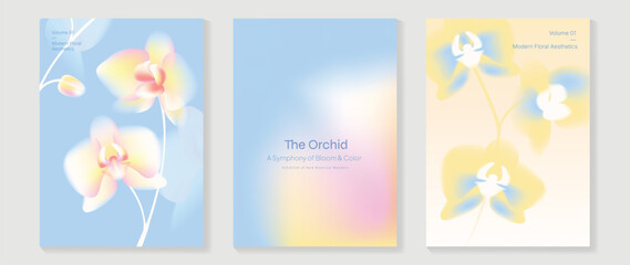 Plakat Orchid gradient poster background vector set. Minimalist poster summer and spring cover template. Ideal design for social media, banner, card, ads.