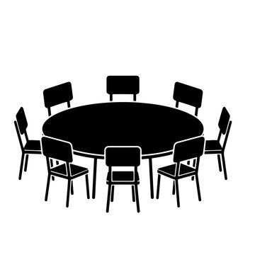 Minimalist round table with chairs for meeting or dining illustration