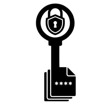 Cyber security key icon with padlock and password document for data