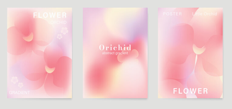 Orchid gradient poster background vector set. Minimalist poster summer and spring cover template. Ideal design for social media, banner, card, ads.