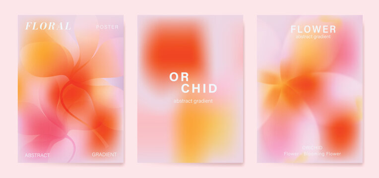 Orchid gradient poster background vector set. Minimalist poster summer and spring cover template. Ideal design for social media, banner, card, ads.