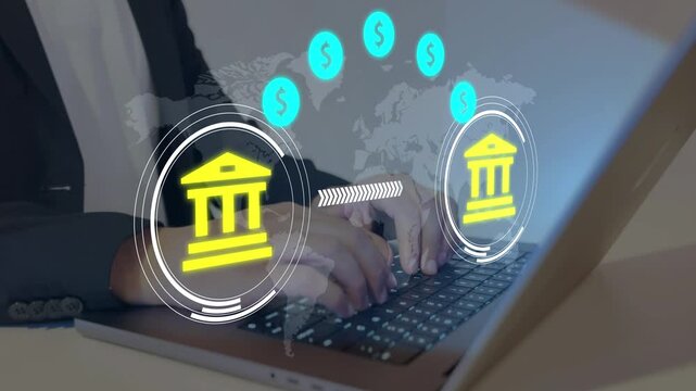 Bank transfers and financial transactions. Money transfers from different currencies internationally and currency exchange