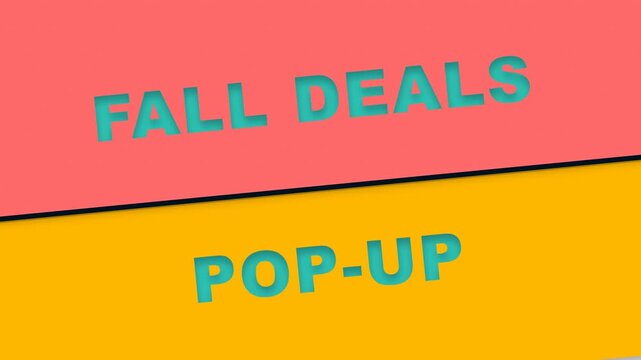 Multi-layered colorful paper strips slide down from above with a staggered elastic bounce. The typography is neatly die-cut into the paper panels, cas.