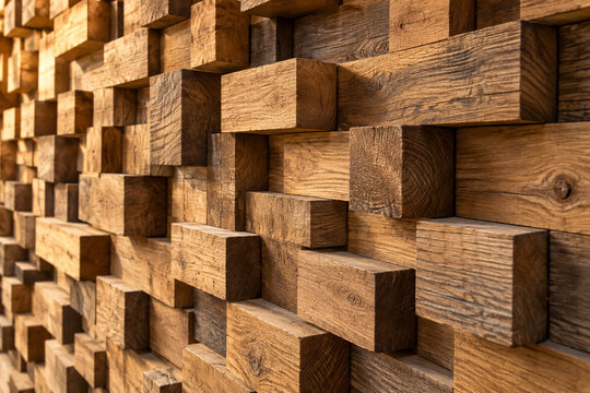 Staggered wooden blocks on an acoustic diffuser panel