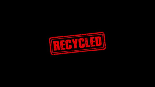 Recycled rubber stamp animation. Recycled Stamp textured bold text motion. Up to down stamp zooming and hit effect 4k video.