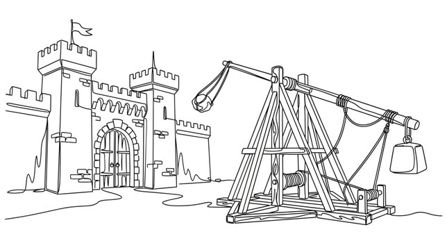 Medieval Castle and Siege Weapon Illustration