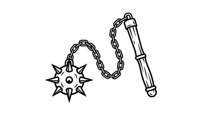Medieval Spiked Flail Weapon Isolated