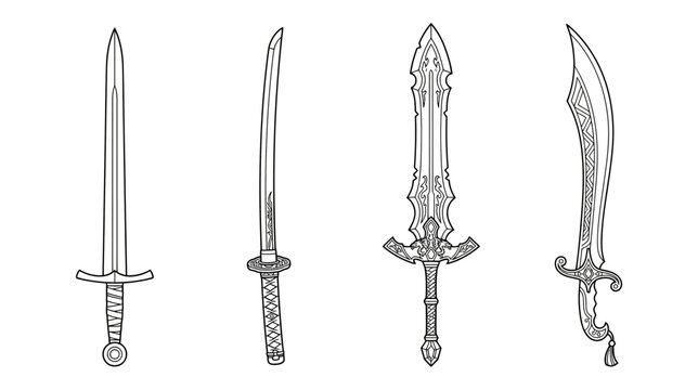 Collection of Four Ornate Swords on Transparent Background