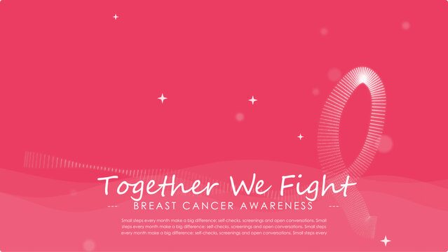 Breast cancer awareness pink ribbon graphic with stars and text