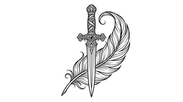 Ornate Dagger and Feather Illustration