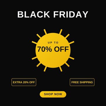 Black Friday sale banner design with 70 percent off badge 