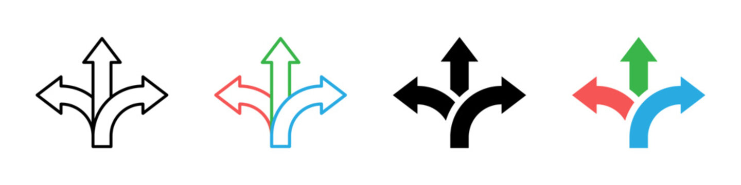 Multiple path direction arrows icon representing decision, choice, planning, option and business strategy symbol