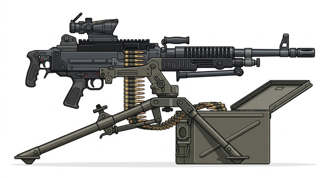 Machine Gun on Tripod with Ammo Box