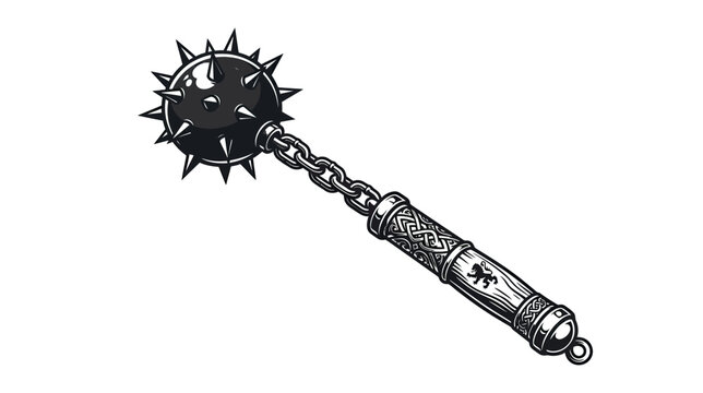 Medieval Spiked Flail Weapon Isolated