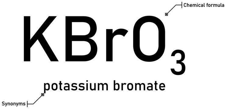 Potassium bromate chemical formula with callout titles