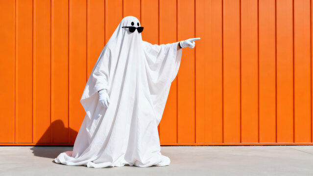 Cool halloween ghost with sunglasses spooky and fun costume idea for parties and celebrations, halloween holiday festive image design