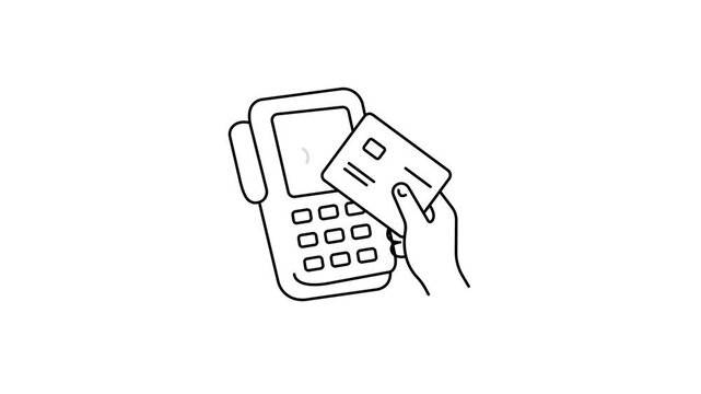 Contactless Payment Line Icon Animation for Mobile Banking and Secure Digital Payments. 4K Stock Video. White BG.