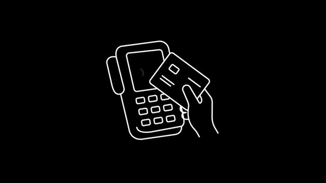 Contactless Payment Line Icon Animation for Mobile Banking and Secure Digital Payments. 4K Stock Video. White BG.