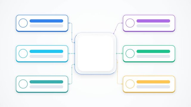 Animated Modular Infographic with Six Option Cards and Center Hub