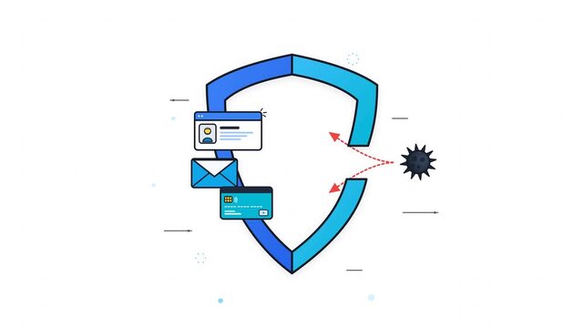 Broken Security Shield Animation with Malware Breaching User Data