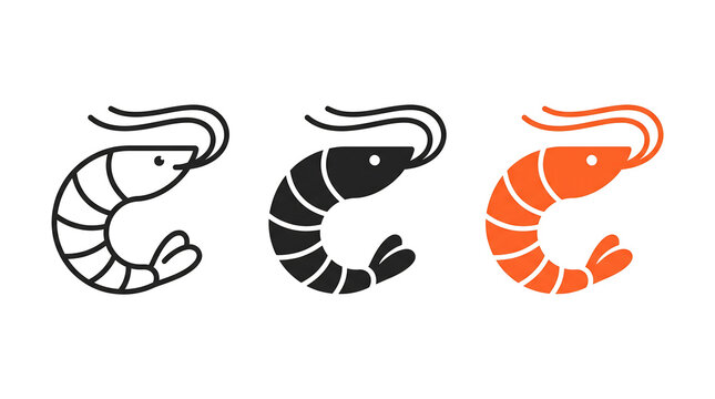 Concept of Minimalist shrimp icon vector design set with outline solid and colored seafood graphics
