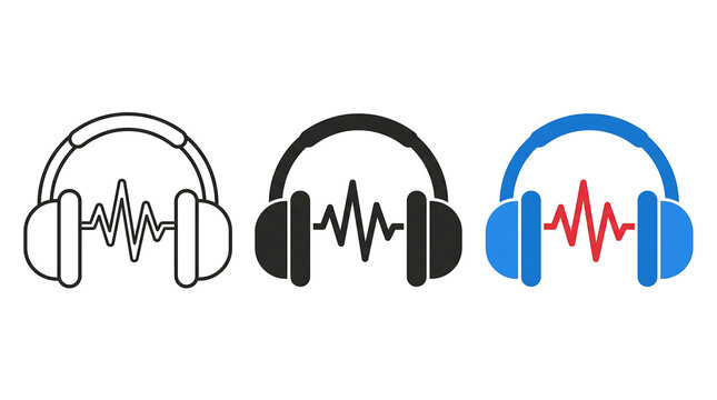 Concept of Headphones icon with sound wave in outline solid and color
