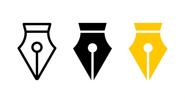 Concept of Dip Pen Icon Set with Calligraphy Fountain Pen Nib Symbols in Vector Format
