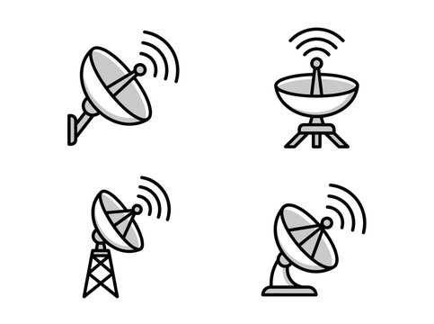 Satellite Dish and Radar Antenna Icon Set for Telecommunication and Broadcasting Technology