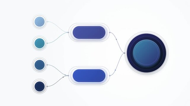 Animated blue funnel flowchart diagram with converging nodes