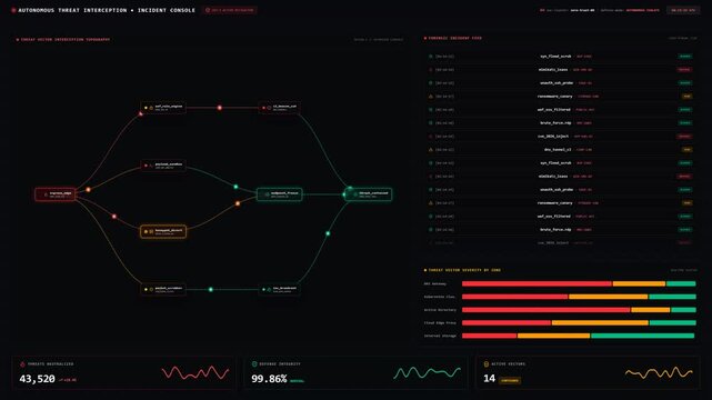 Cybersecurity Incident Console with Network Topology and Live Feed