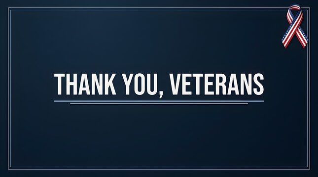 Thank you veterans greeting card design with american flag ribbon on dark blue background