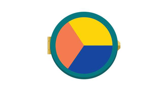 Pie chart with three segments and a gold colored fastener on a white background piechart
