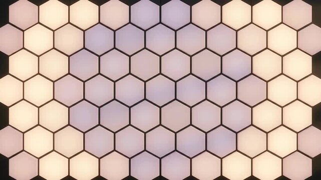 Glowing hexagonal wall tiles lighting up in geometric honeycomb pattern