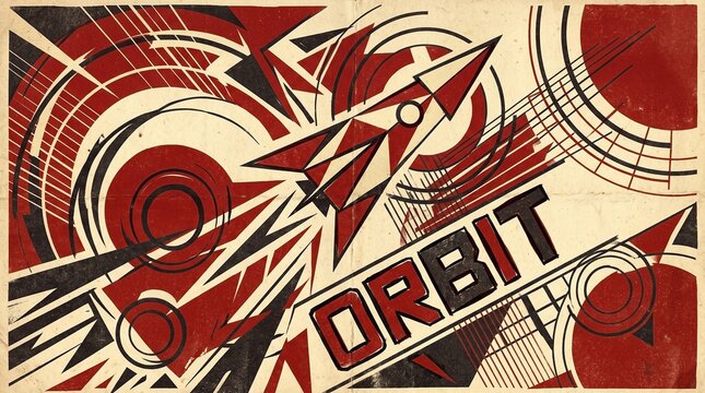 Vintage Constructivist Space Rocket Poster Set with "ORBIT" Typography