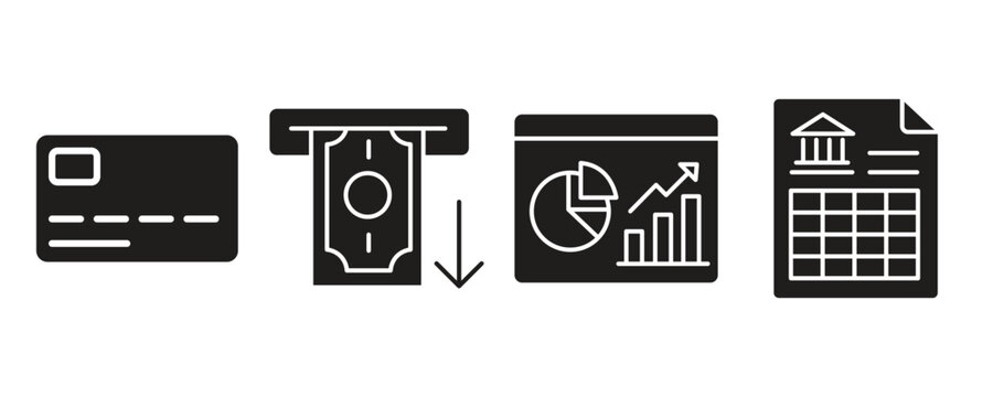 Credit Card ATM Transaction Data Analysis Financial Report Icons Flat Design