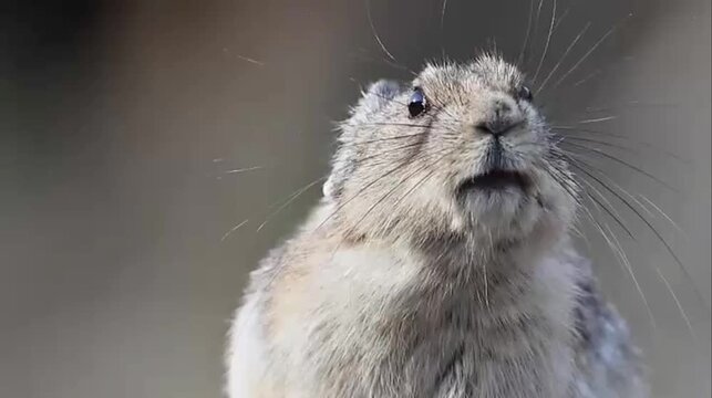 Wild pika chirping and calling loudly in its natural habitat