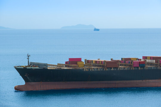 Aerial view of the freight shipping transport system cargo ship container. international transportation Export-import business, logistics, transportation industry concepts	