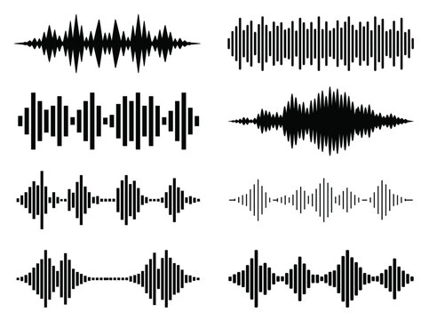 Audio Soundwave and Equalizer Waveform Icons Set for Podcast, Music Production, and Voice Recording