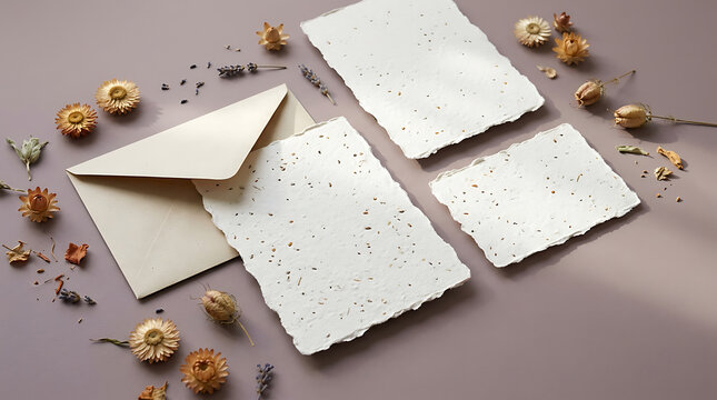 Handmade seed paper stationery set with dried flowers for wedding