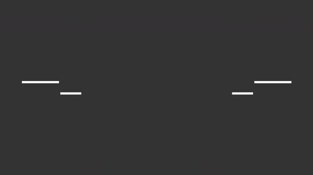 Minimal lower third of short white dashes opening to frame a title area