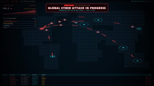 Global Cyber Attack Dashboard with Live DDoS Threat Map and Alert